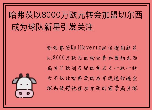哈弗茨以8000万欧元转会加盟切尔西 成为球队新星引发关注